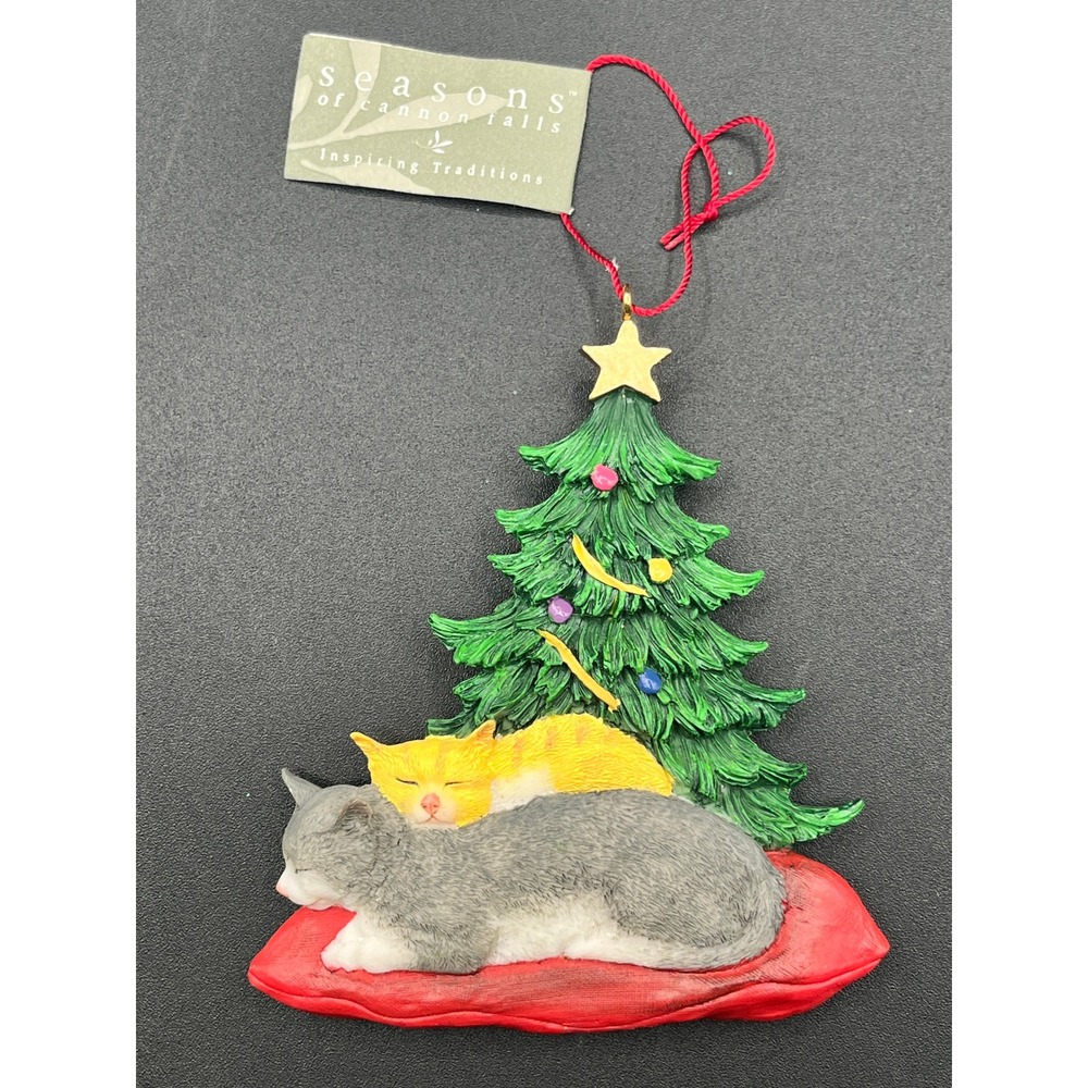 Seasons of Cannon Falls Sleeping Cats Christmas Tree Ornament Resin New With Tag